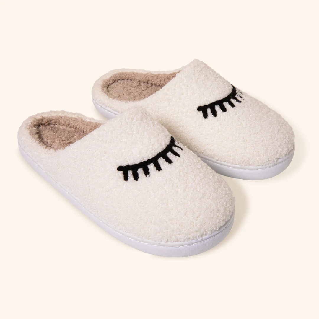Cozy Teddy Slippers with Lash Design - Image 4